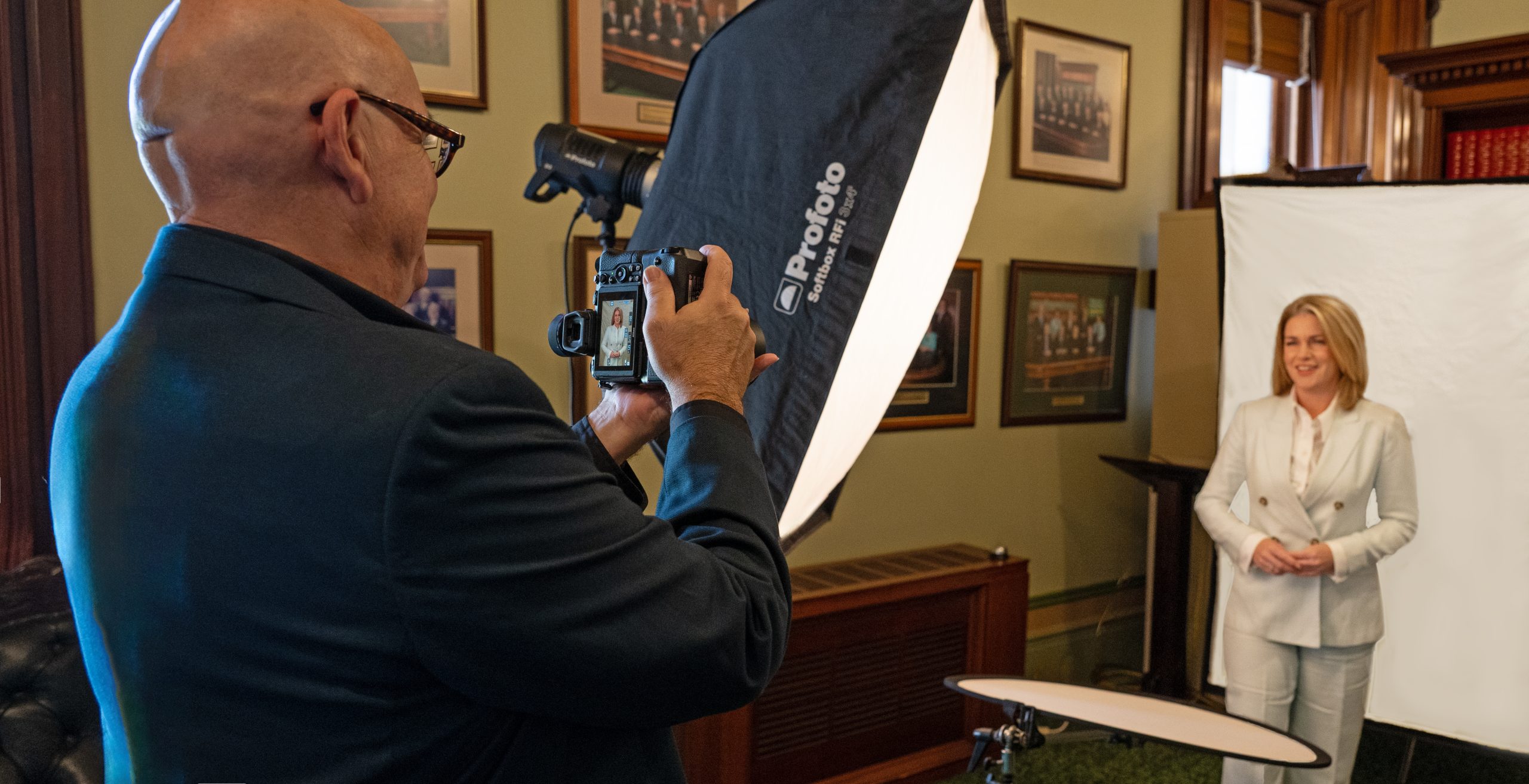 Andrew Campbell from Melbourne Headshot Company on location at Parliament House Victoria